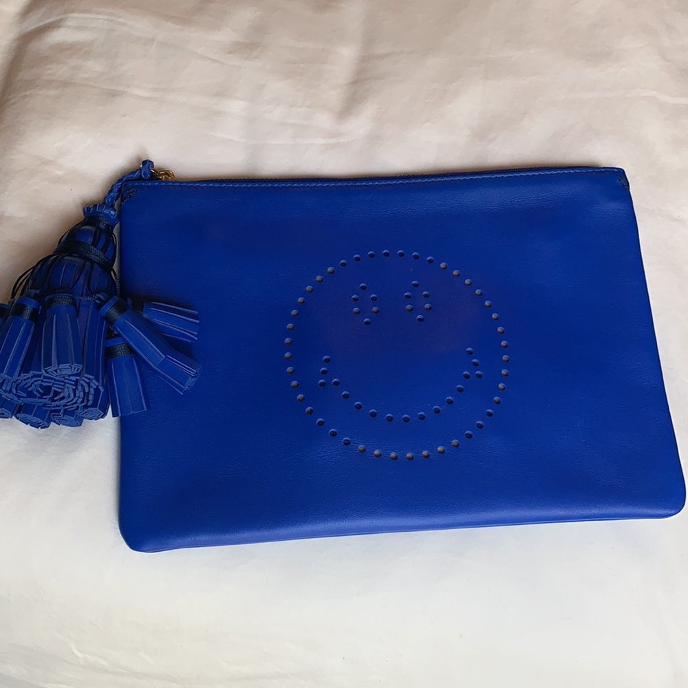 Anya Hindmarch Logo Smiley Face Clutch Hand Bag Leath… Gem